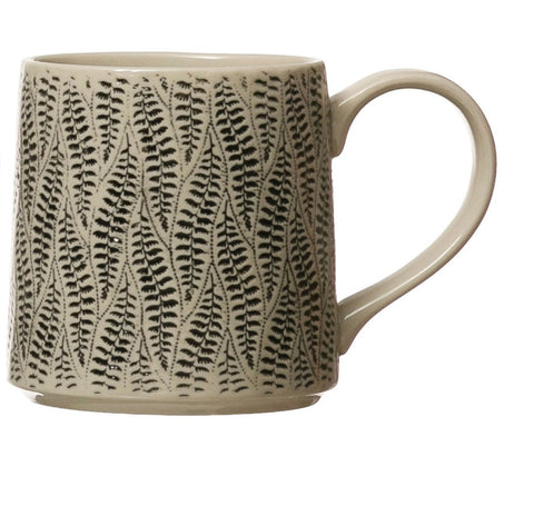 Hand-Stamped Mug with Pattern, 4 Styles  / Black & Cream