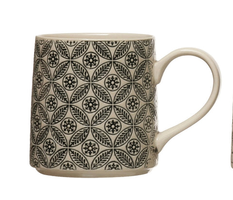 Hand-Stamped Mug with Pattern, 4 Styles  / Black & Cream