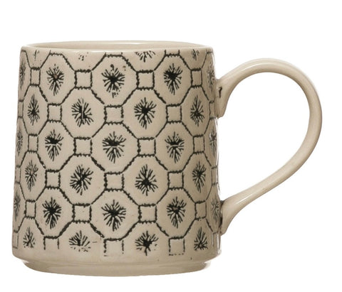 Hand-Stamped Mug with Pattern, 4 Styles  / Black & Cream