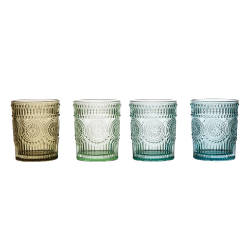Embossed Drinking Glass- 4 colors