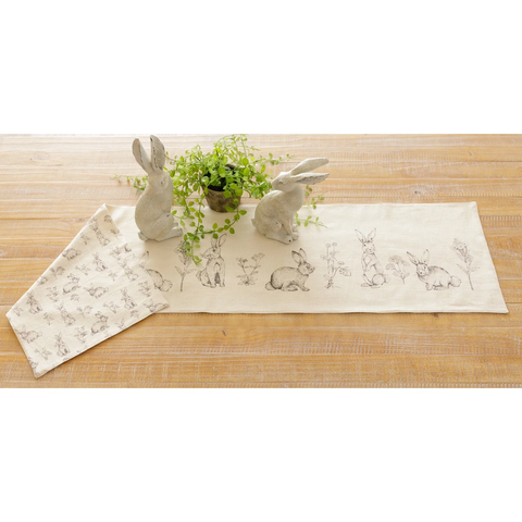 Reversible Table Runner - Rabbit and Wildflowers
